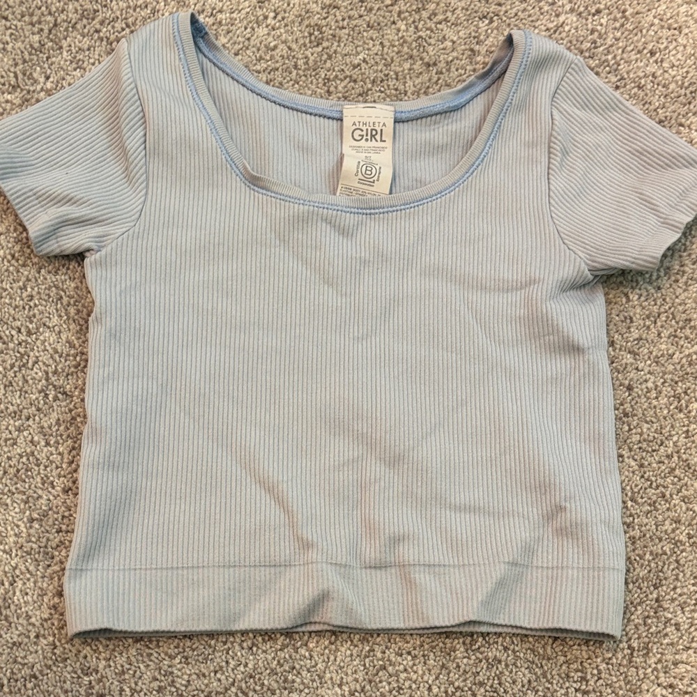 Athleta Girl Sky Blue Ribbed Crop Top